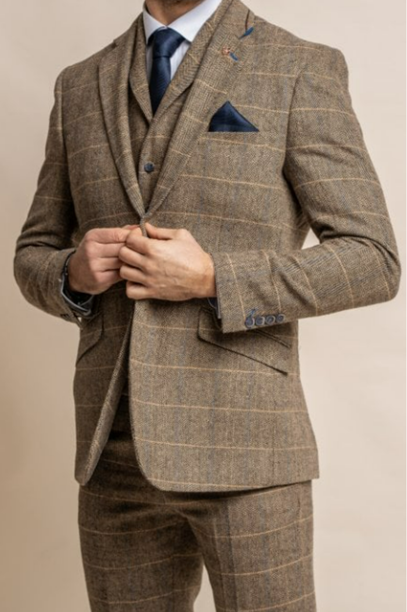 Cavani Albert Brown Tweed Look Slim Fit Jacket-1